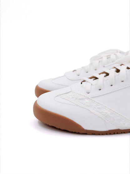 Floral-Lace Leather Low-Profile Sneakers