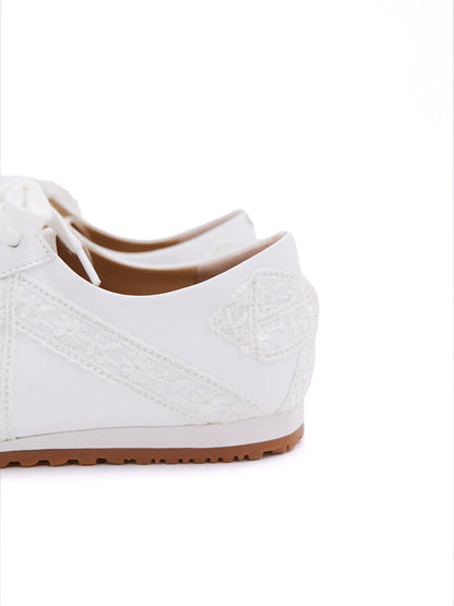 Floral-Lace Leather Low-Profile Sneakers
