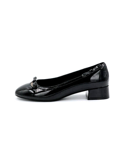 Black Patent Buckle Mid-Heel Pumps