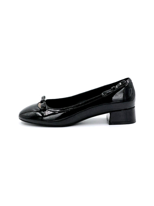 Black Patent Buckle Mid-Heel Pumps