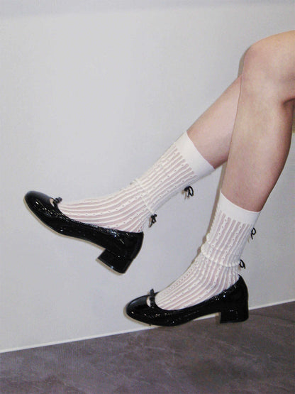 Black Patent Buckle Mid-Heel Pumps
