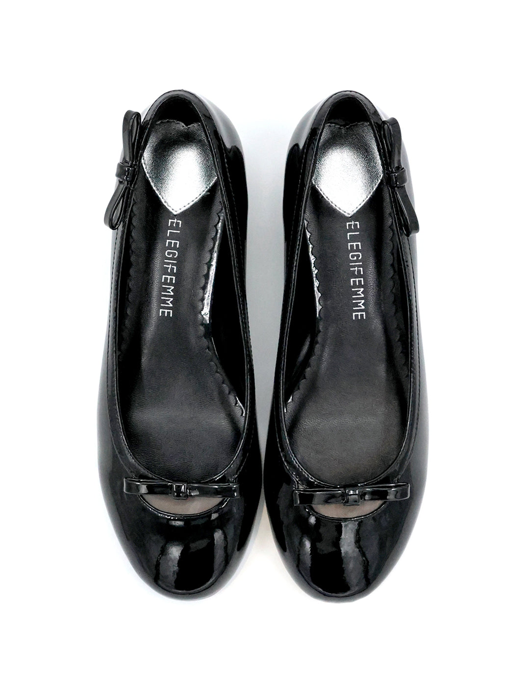 Black Patent Buckle Mid-Heel Pumps