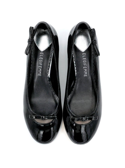 Black Patent Buckle Mid-Heel Pumps