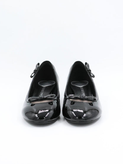 Black Patent Buckle Mid-Heel Pumps