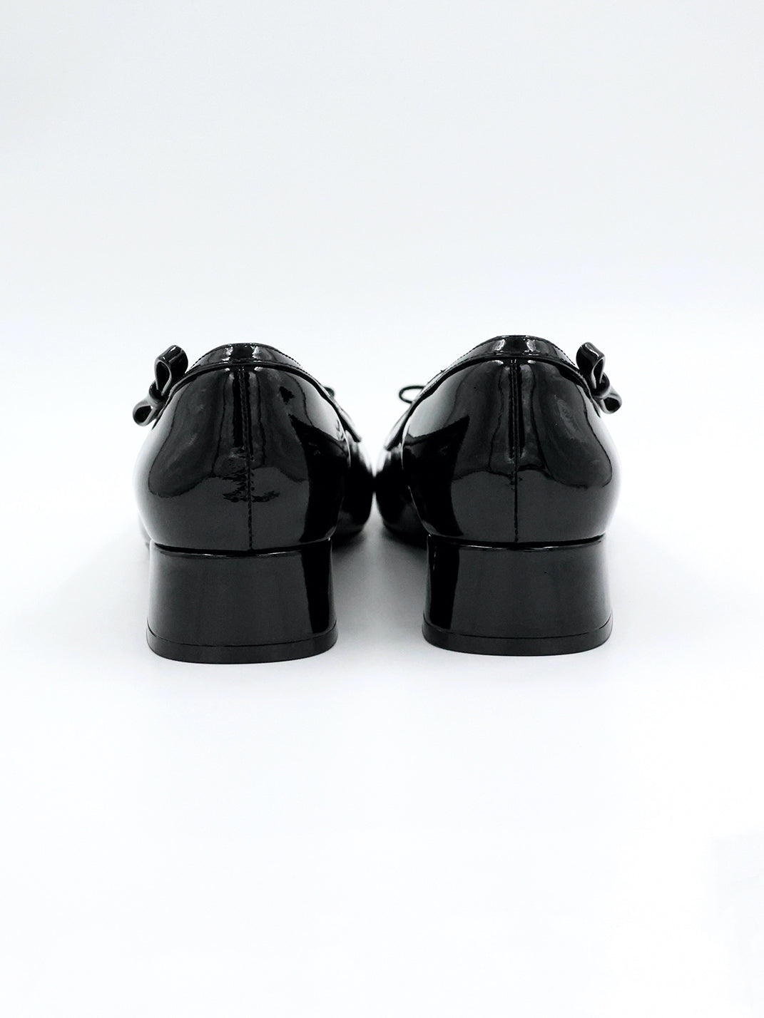 Black Patent Buckle Mid-Heel Pumps