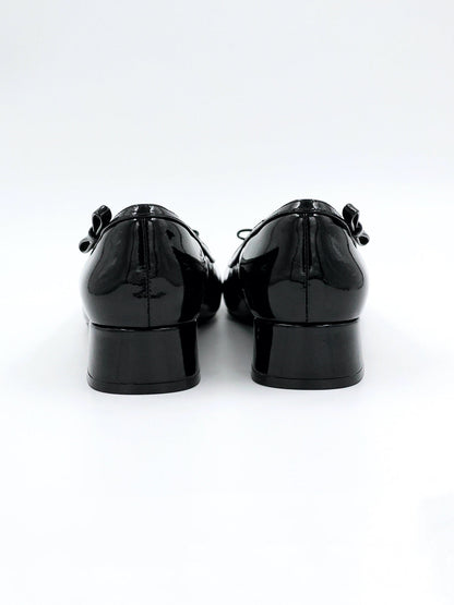 Black Patent Buckle Mid-Heel Pumps
