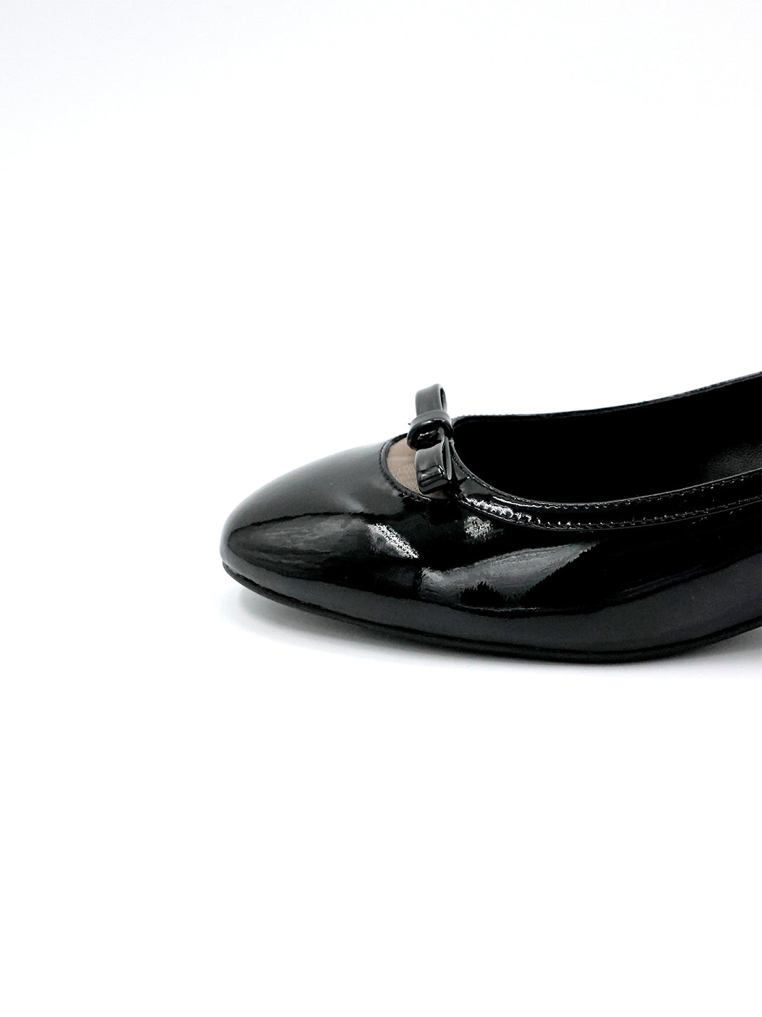 Black Patent Buckle Mid-Heel Pumps