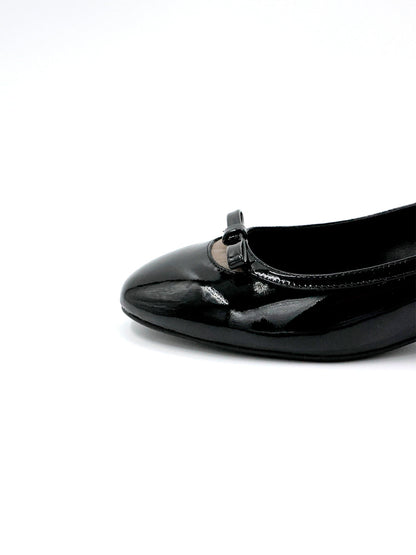 Black Patent Buckle Mid-Heel Pumps