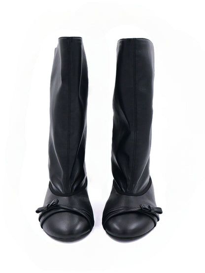 Pleated Foldover Mid-Calf Boots