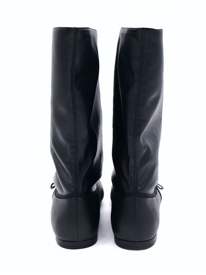 Pleated Foldover Mid-Calf Boots