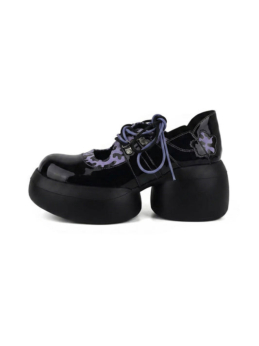 Leopard-Trim Patent Platform Oxfords
