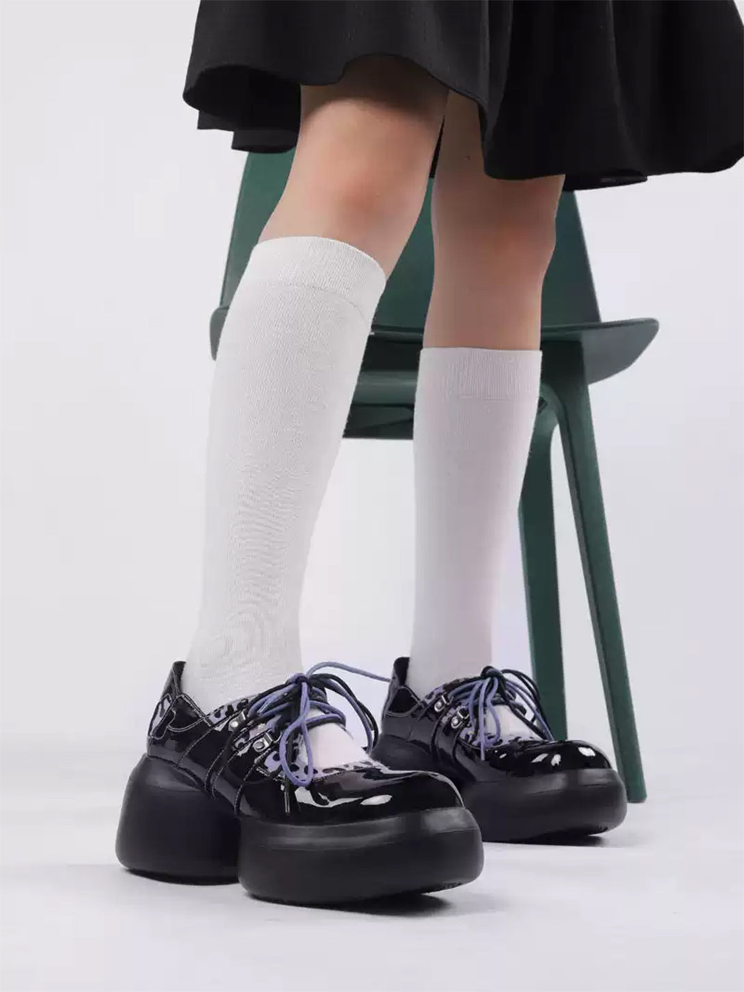 Leopard-Trim Patent Platform Oxfords