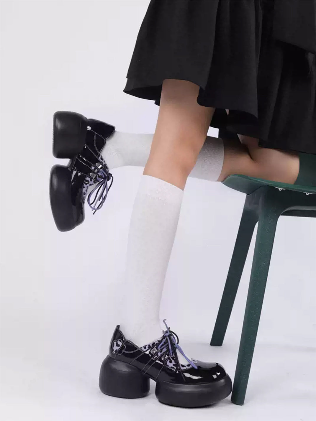 Leopard-Trim Patent Platform Oxfords