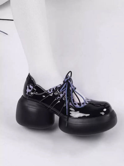 Leopard-Trim Patent Platform Oxfords
