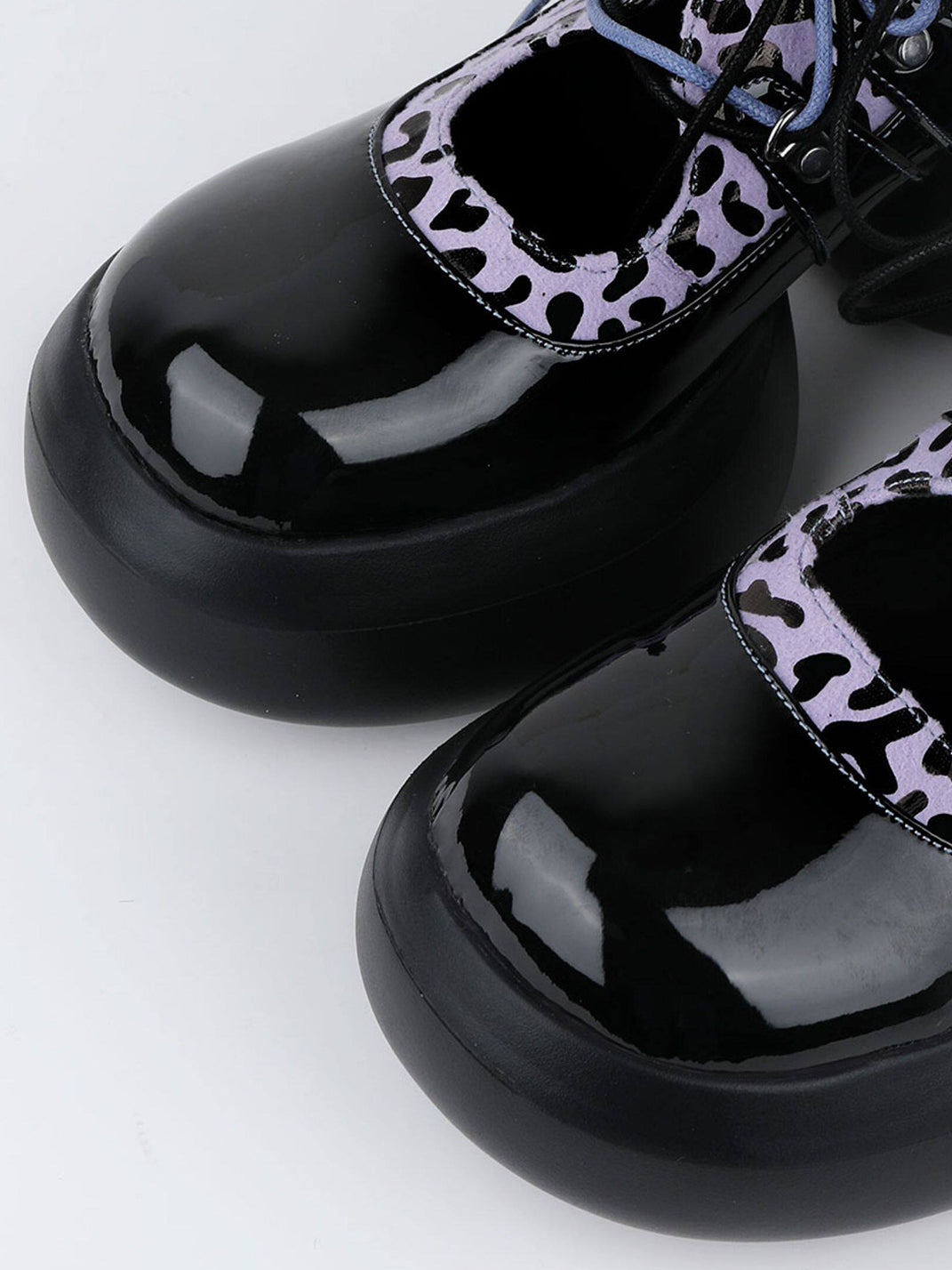 Leopard-Trim Patent Platform Oxfords