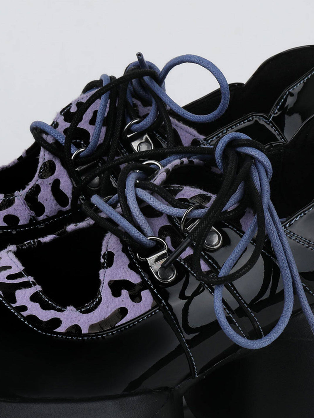 Leopard-Trim Patent Platform Oxfords