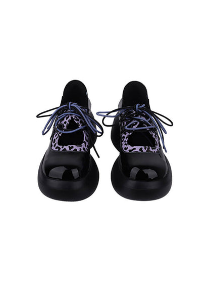 Leopard-Trim Patent Platform Oxfords