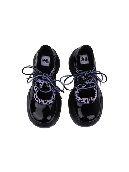 Leopard-Trim Patent Platform Oxfords