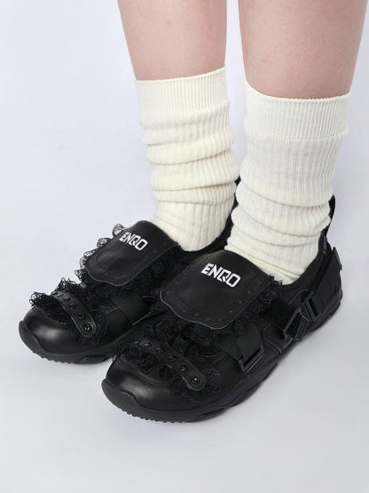 Lace-Panel Rivet Sport Sandals