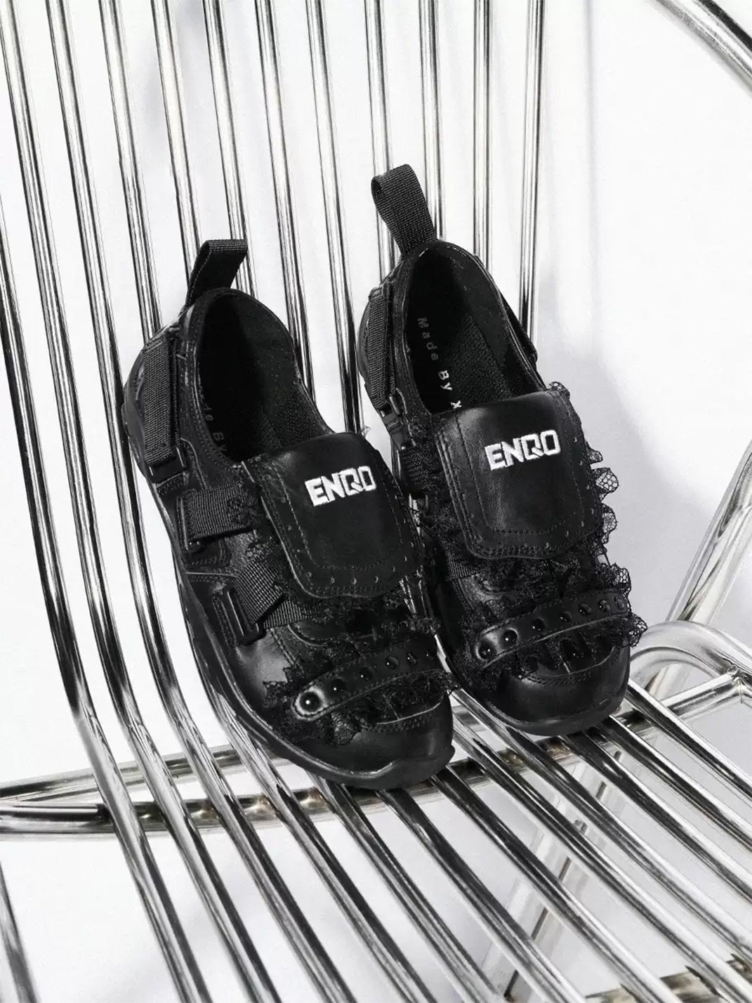 Lace-Panel Rivet Sport Sandals