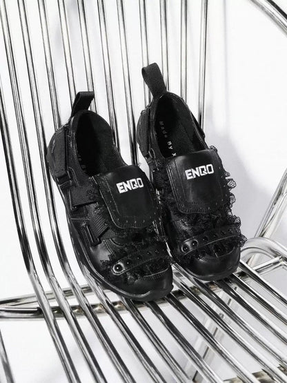 Lace-Panel Rivet Sport Sandals