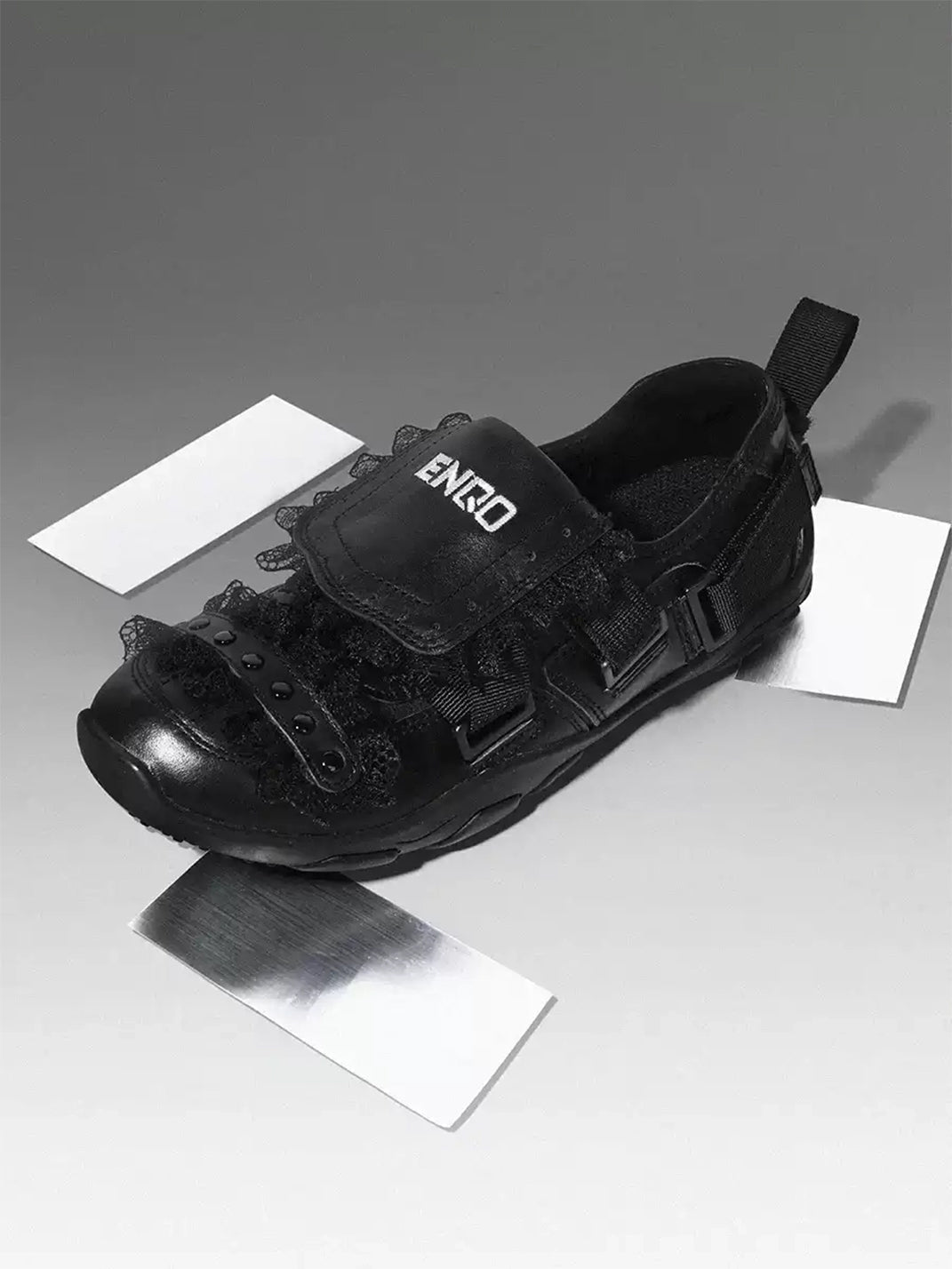Lace-Panel Rivet Sport Sandals