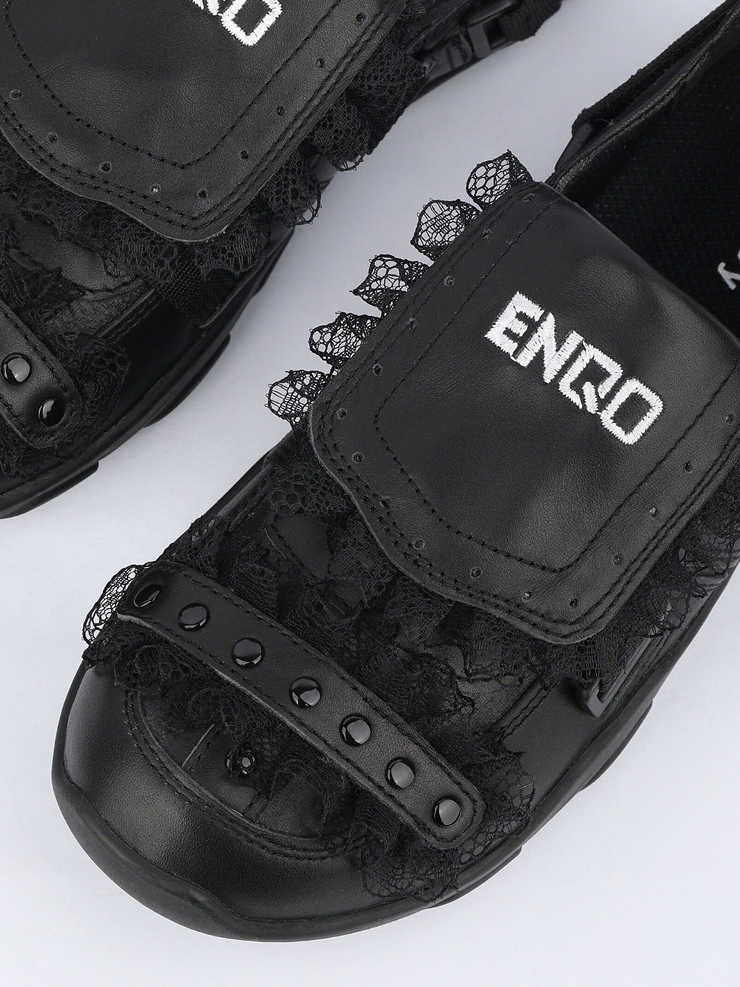 Lace-Panel Rivet Sport Sandals