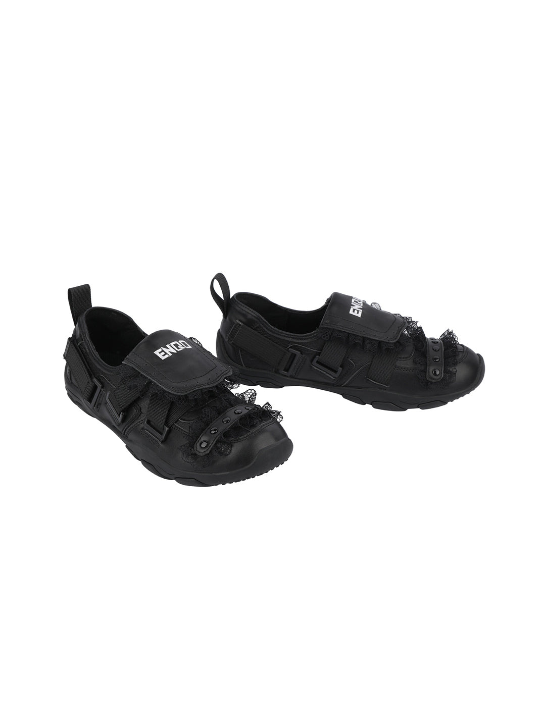 Lace-Panel Rivet Sport Sandals