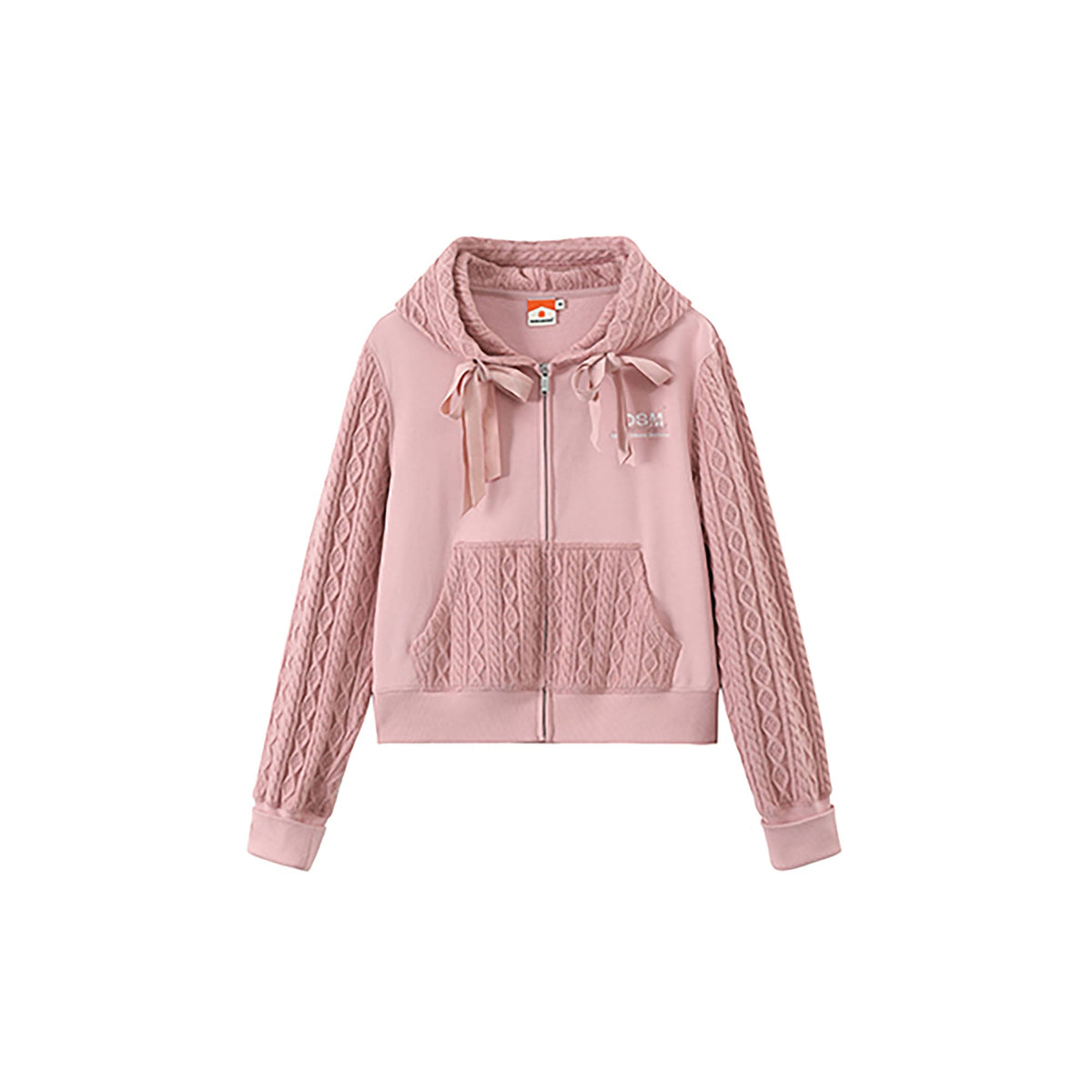 DONSMOKE Spliced Cable-Knit Zip-Up Hoodie