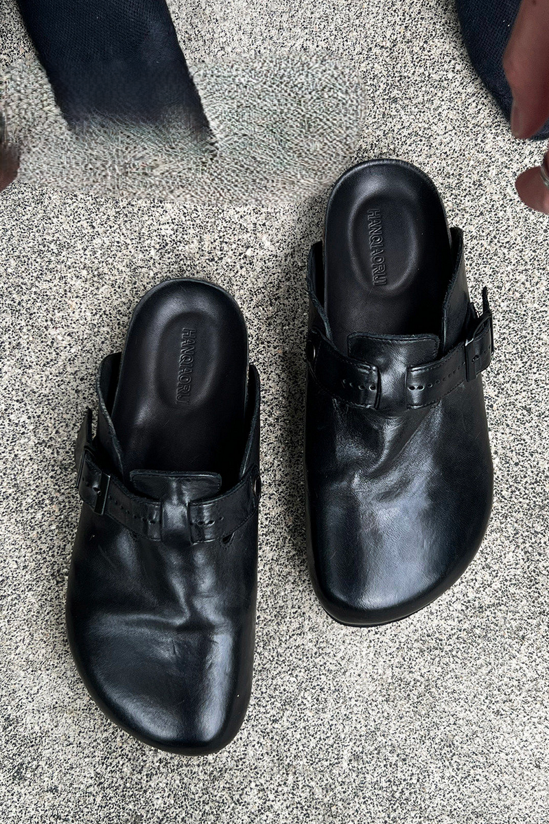 Washed Horsehide Mule Sandals