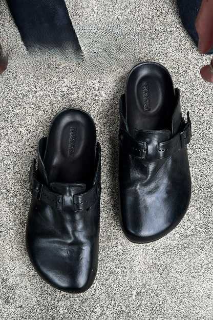 Washed Horsehide Mule Sandals