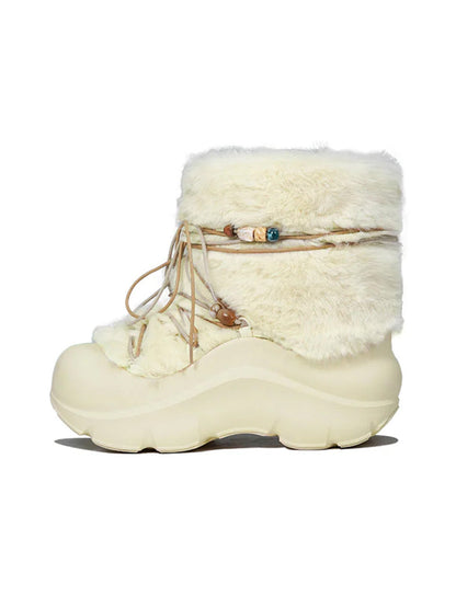 Faux Fur Beaded Platform Snow Boots