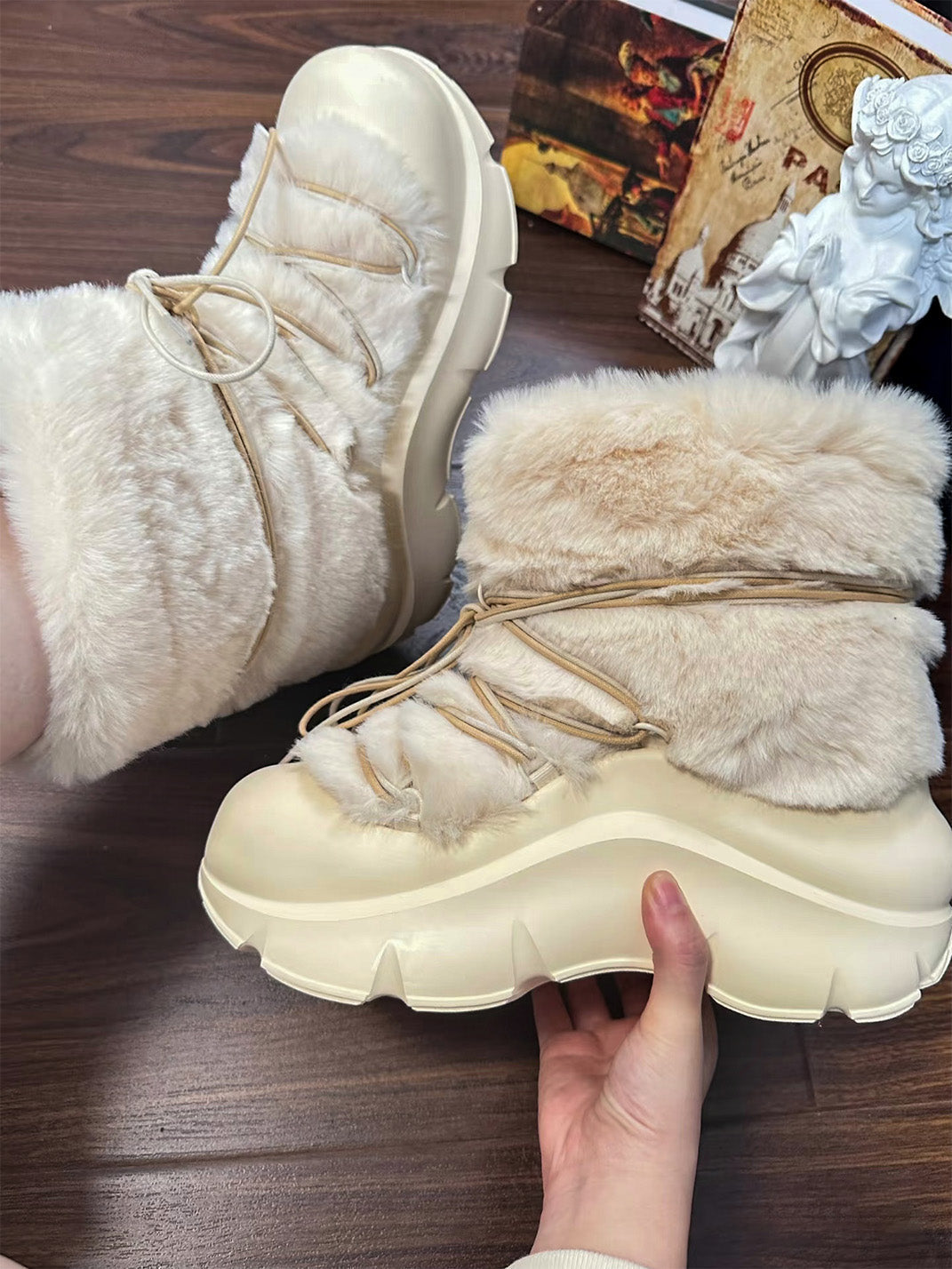 Faux Fur Beaded Platform Snow Boots