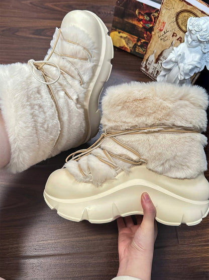 Faux Fur Beaded Platform Snow Boots