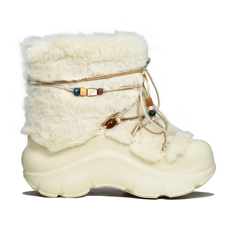 Faux Fur Beaded Platform Snow Boots