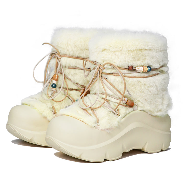 Faux Fur Beaded Platform Snow Boots