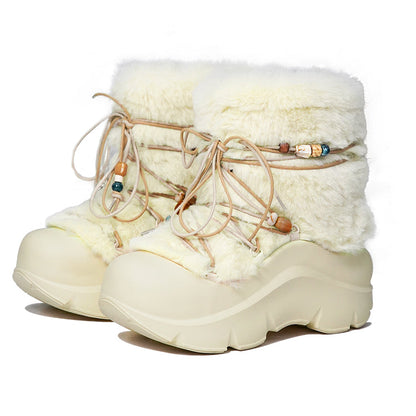 Faux Fur Beaded Platform Snow Boots