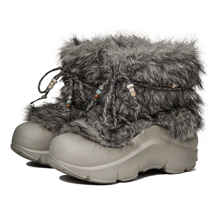 Faux Fur Beaded Platform Snow Boots