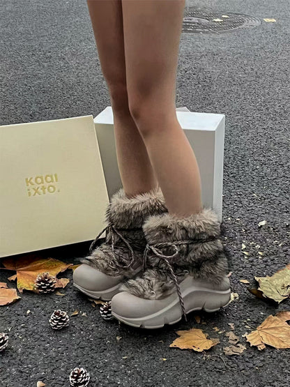 Faux Fur Beaded Platform Snow Boots