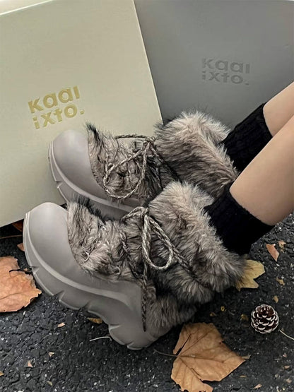 Faux Fur Beaded Platform Snow Boots
