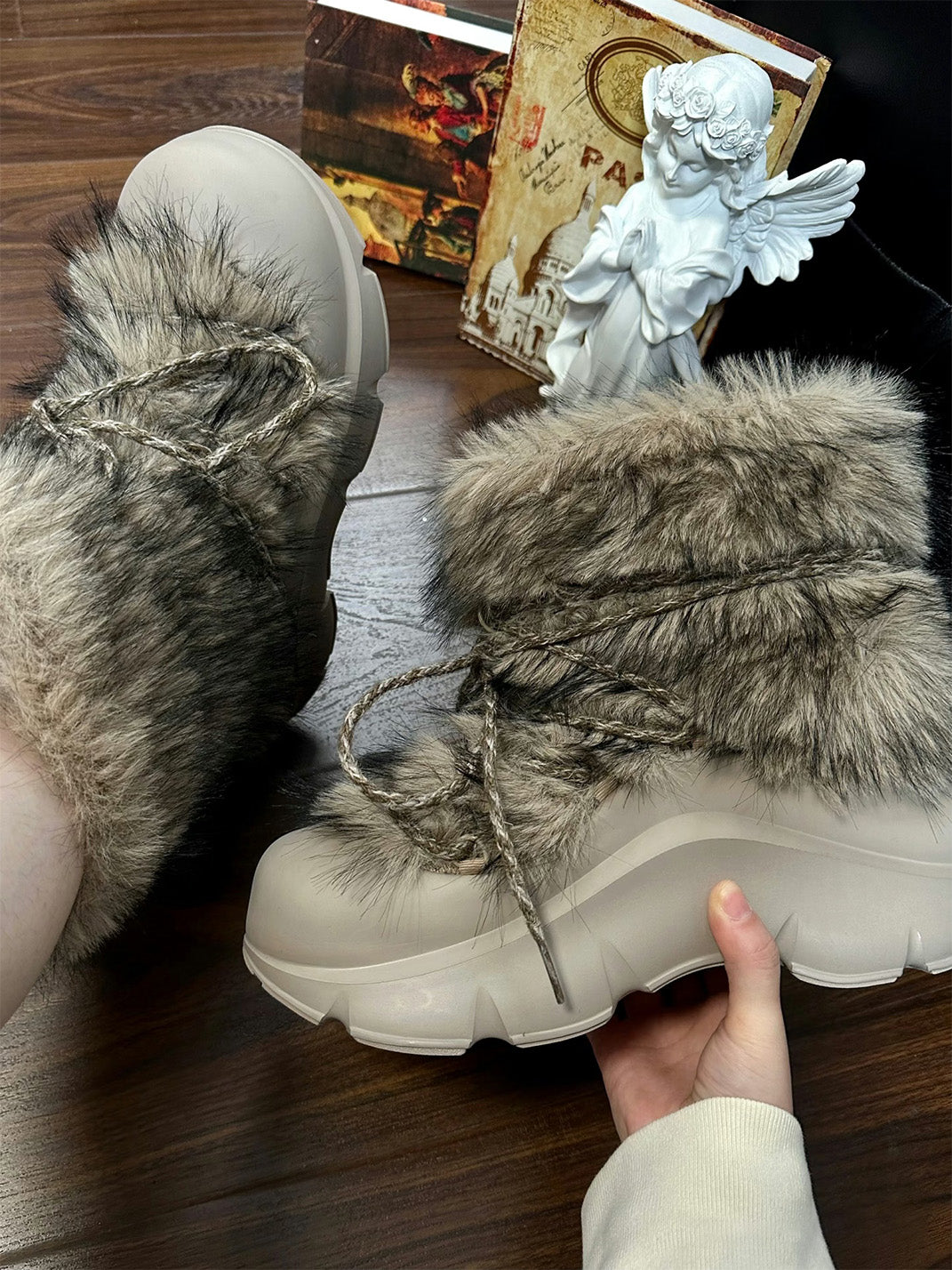 Faux Fur Beaded Platform Snow Boots