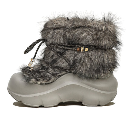 Faux Fur Beaded Platform Snow Boots