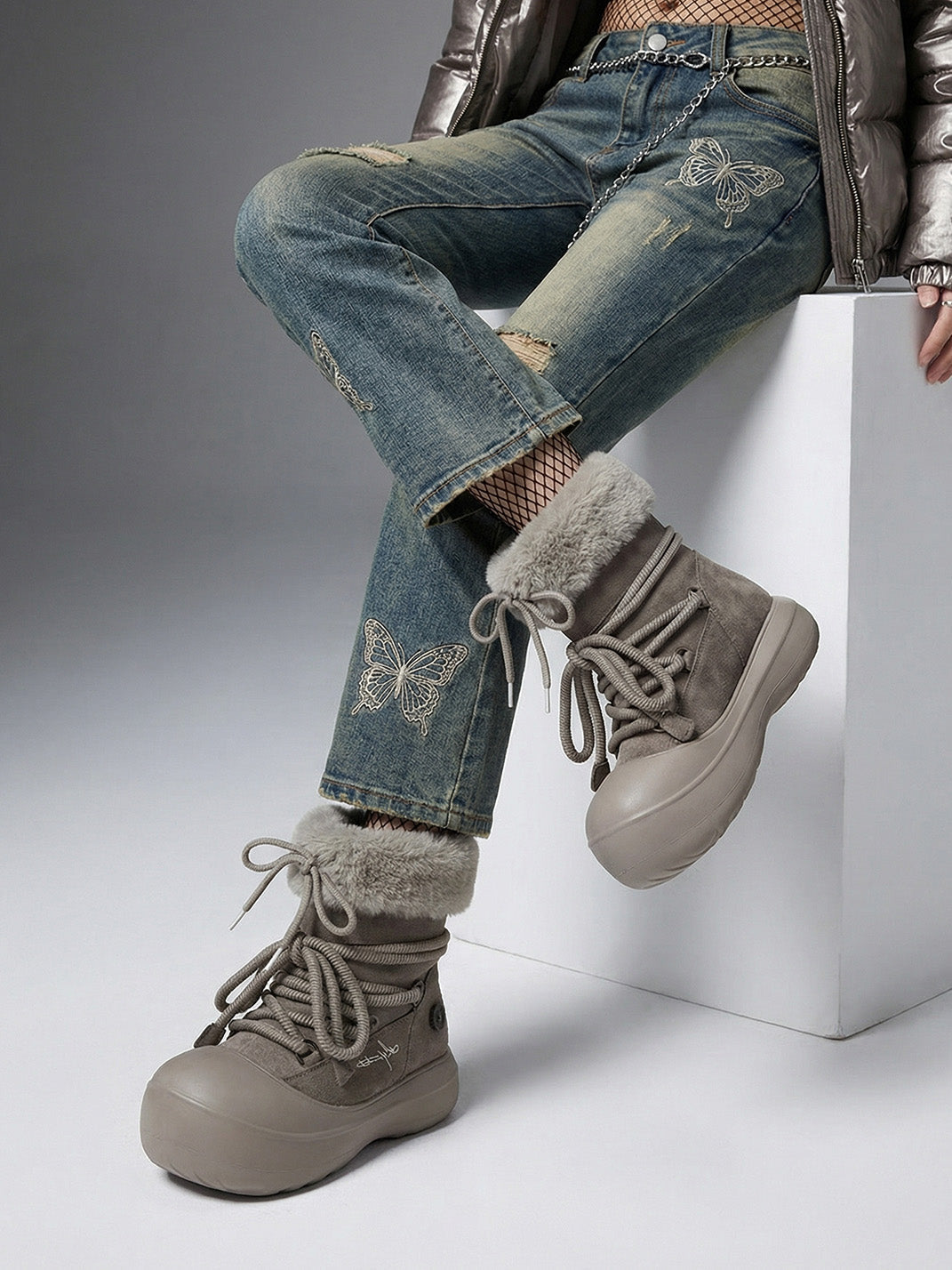 Faux Fur Cuff Platform Snow Boots