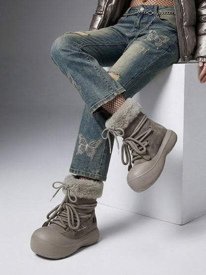 Faux Fur Cuff Platform Snow Boots