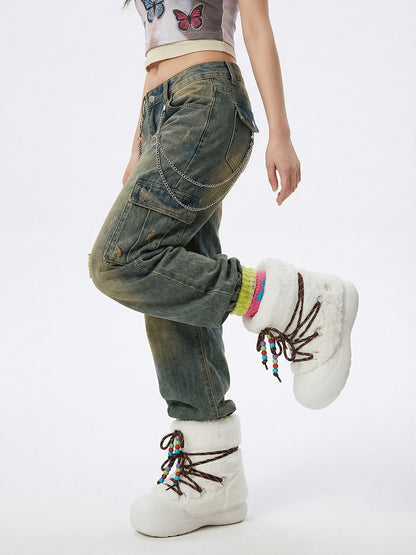Faux Fur Cuff Platform Snow Boots