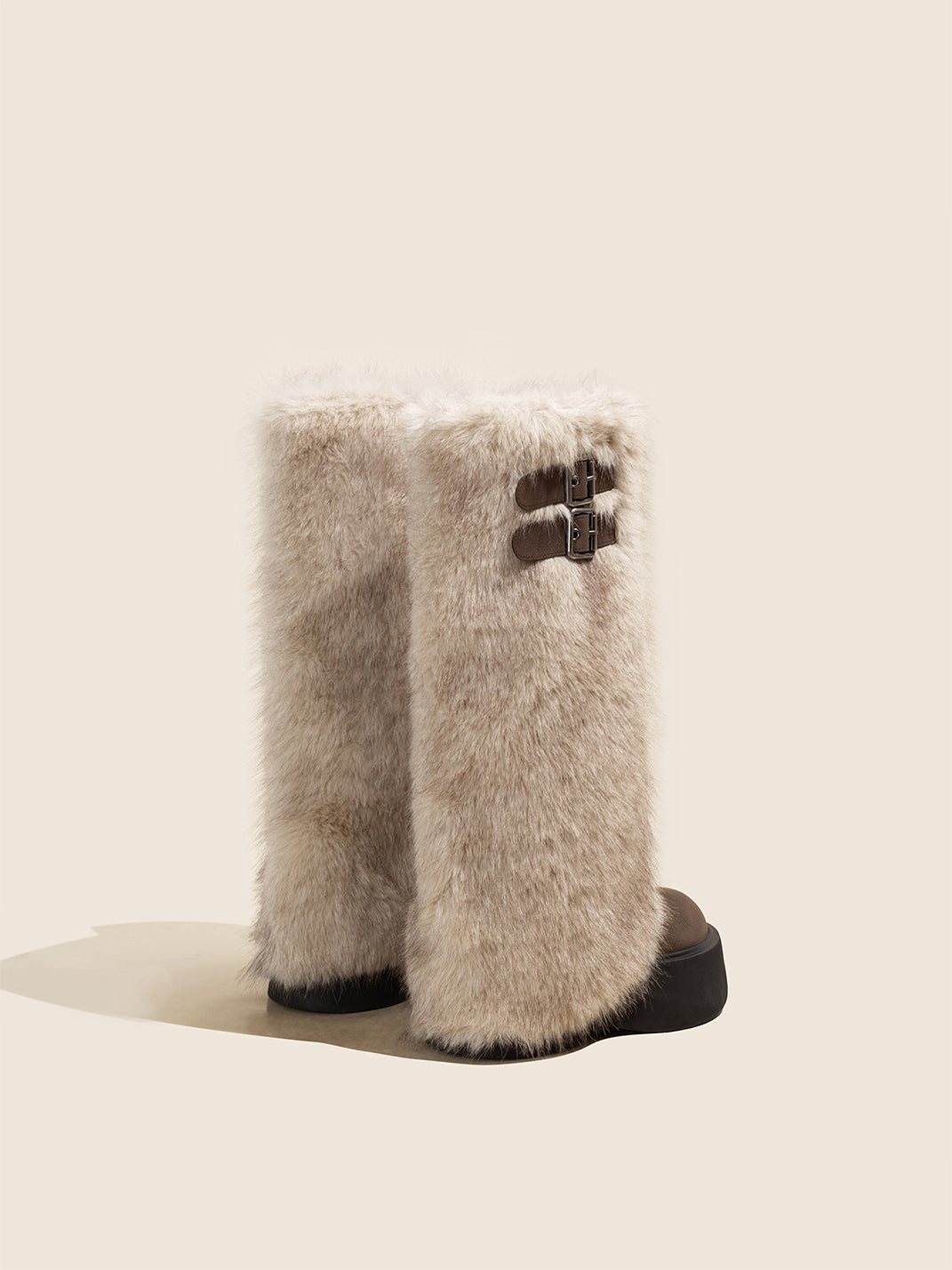Faux Fur Double-Buckle Platform Tall Boots