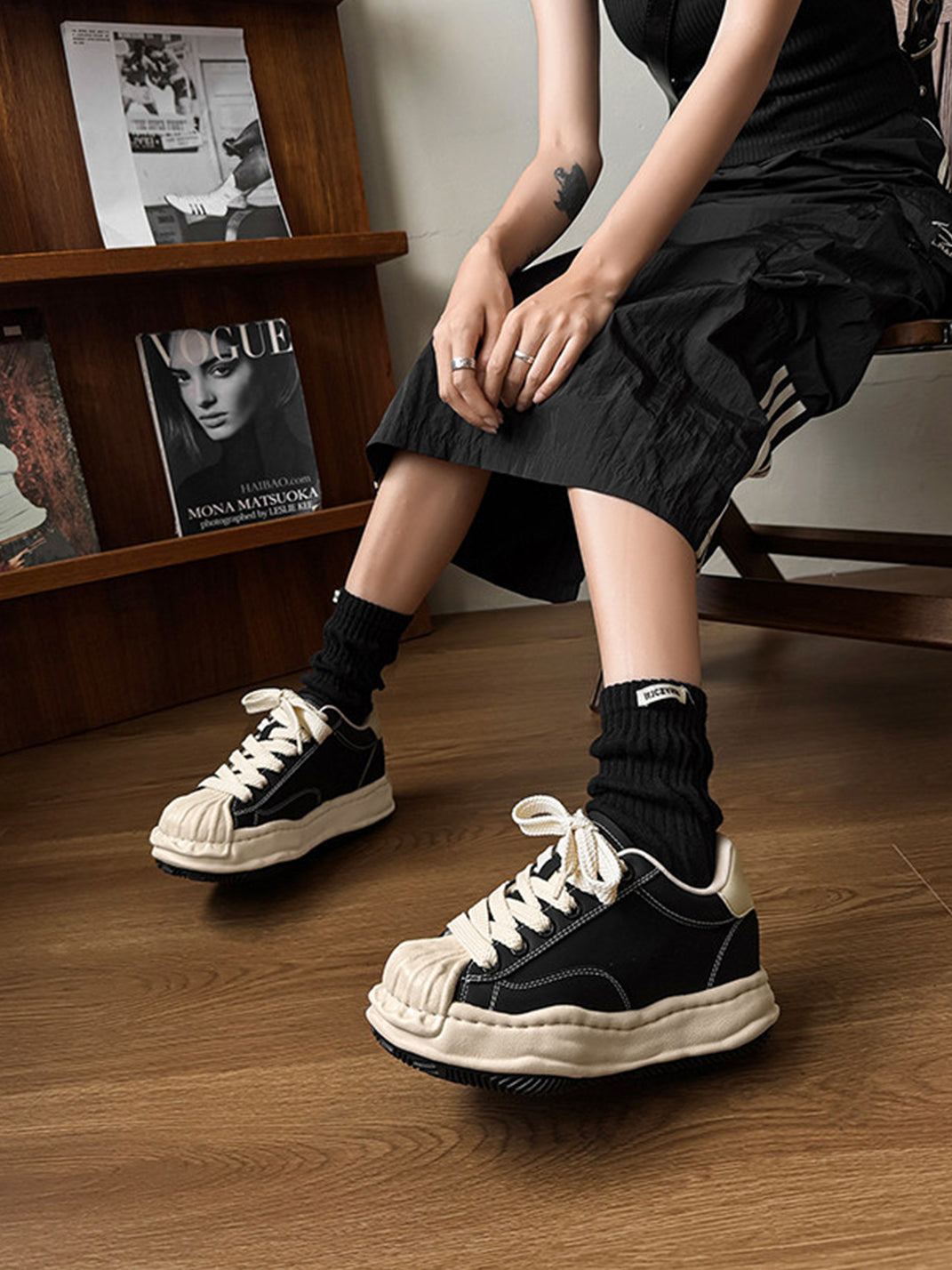 Distressed 7CM Platform Court Sneakers