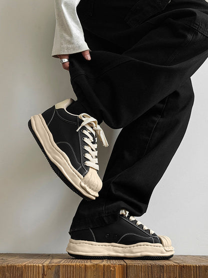 Distressed 7CM Platform Court Sneakers
