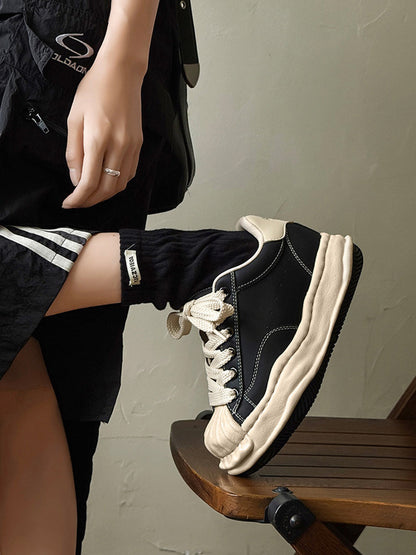 Distressed 7CM Platform Court Sneakers
