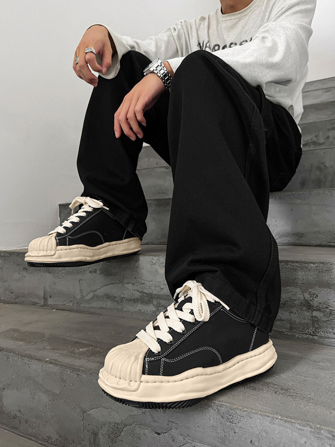 Distressed 7CM Platform Court Sneakers